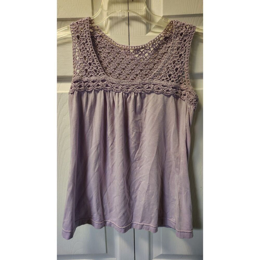 Athleta Crochet Lace Yoke Tank Top Lilac Purple Knit Pleated Camisole Size S